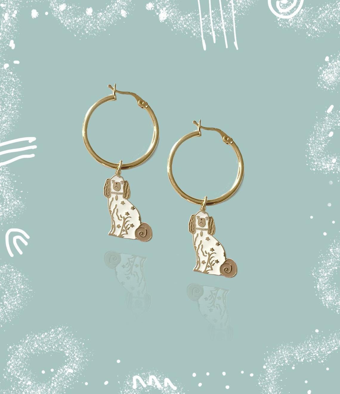 Golden Staffordshire Dog Earrings