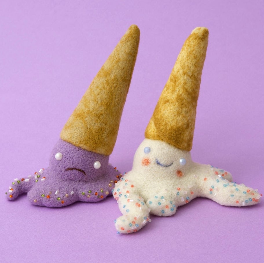 Needle felted wool ice cream sculpture