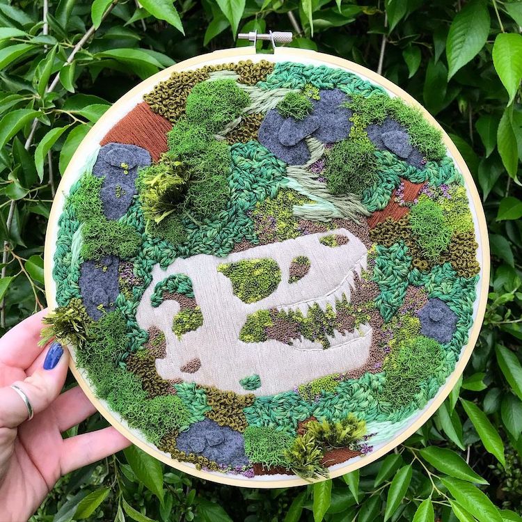 Fossil embroidery by Rachel Crisp