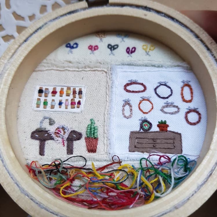 These Two Embroidery Hoops Form a Tiny Stitched Home Like a Polly ...