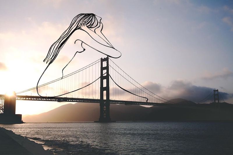 Illustrations drawn onto landscape photos by Kokeit