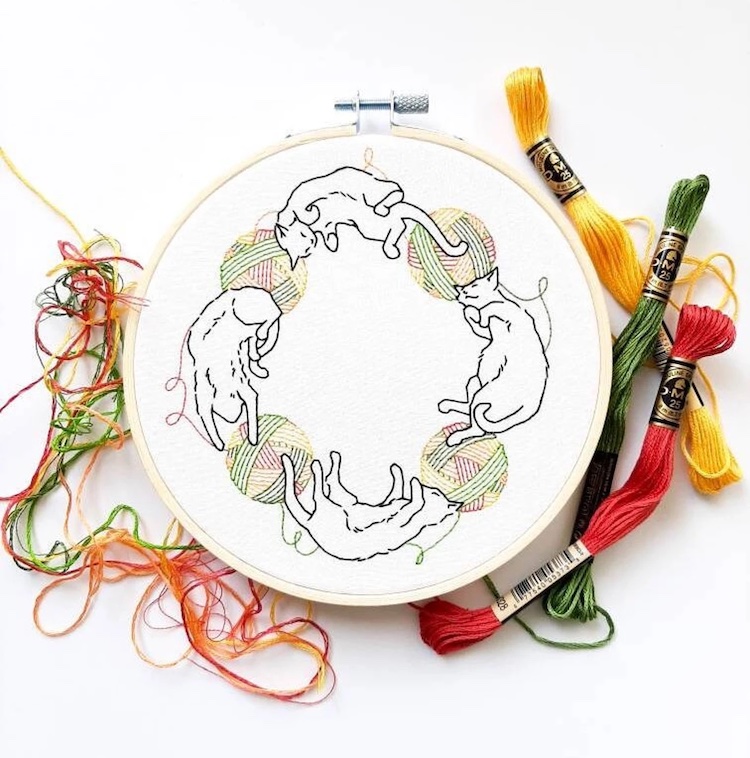 Cat embroidery pattern