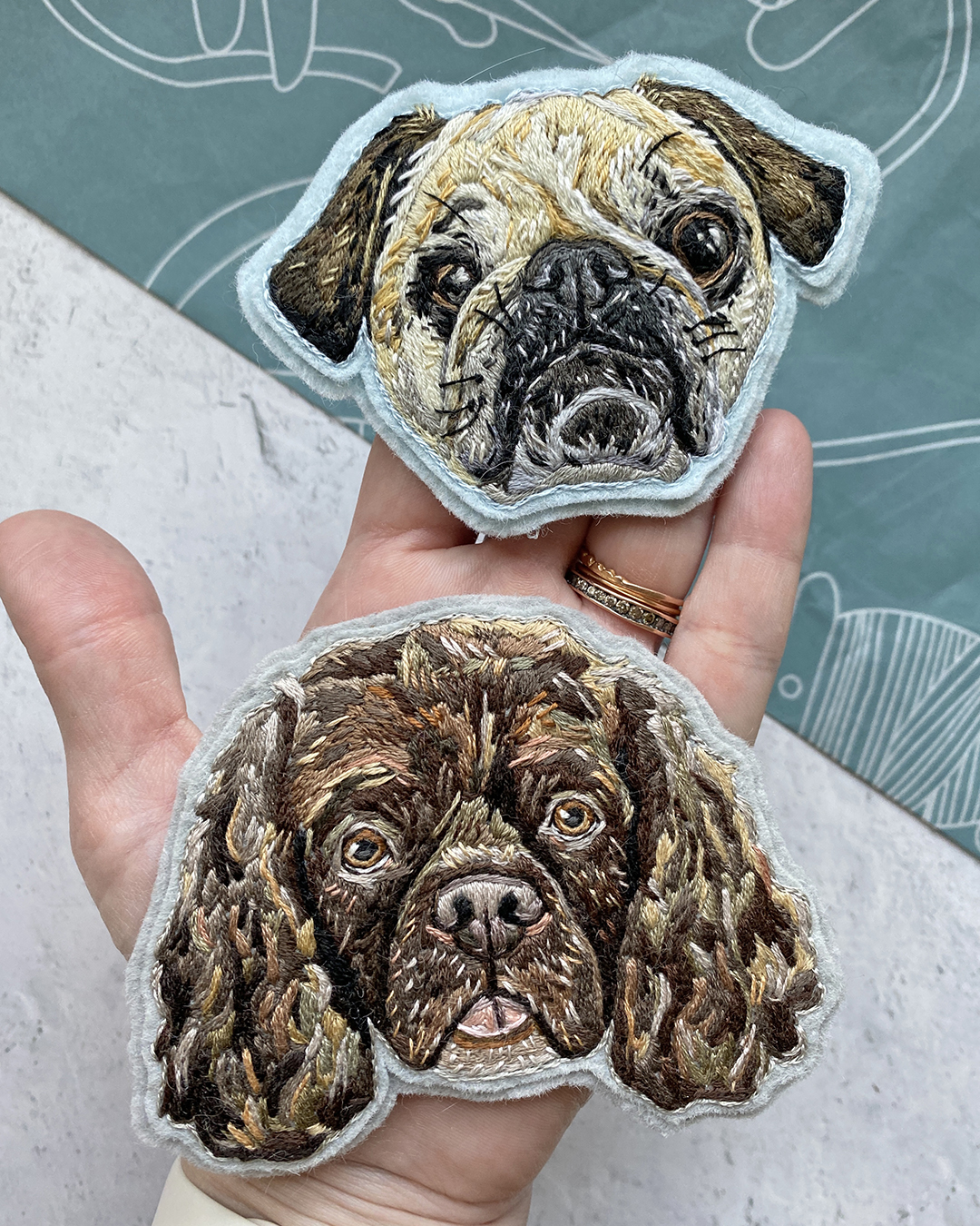 Custom pet portrait patches by Brown Paper Stitch