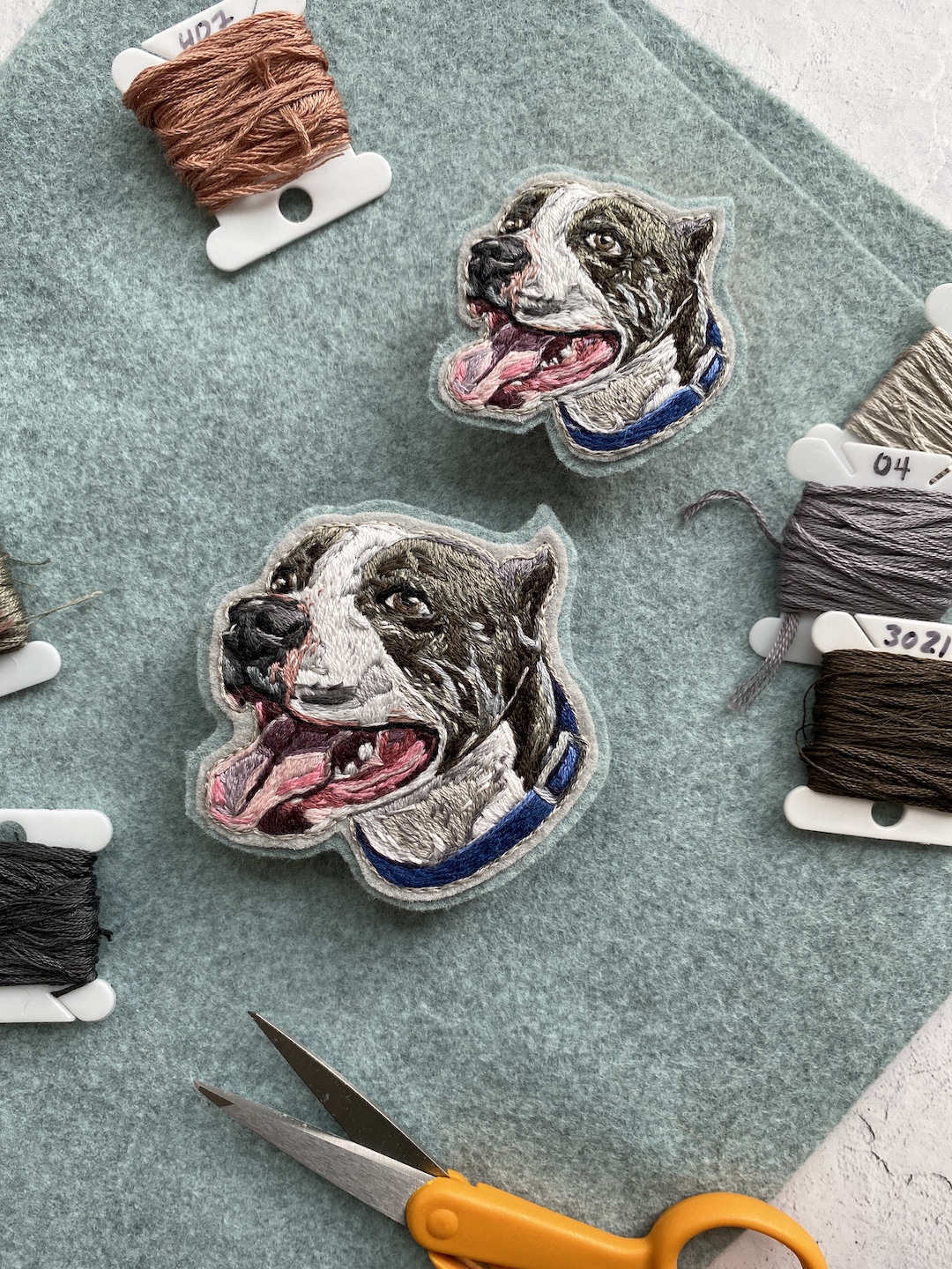 Custom pet portrait patches by Brown Paper Stitch