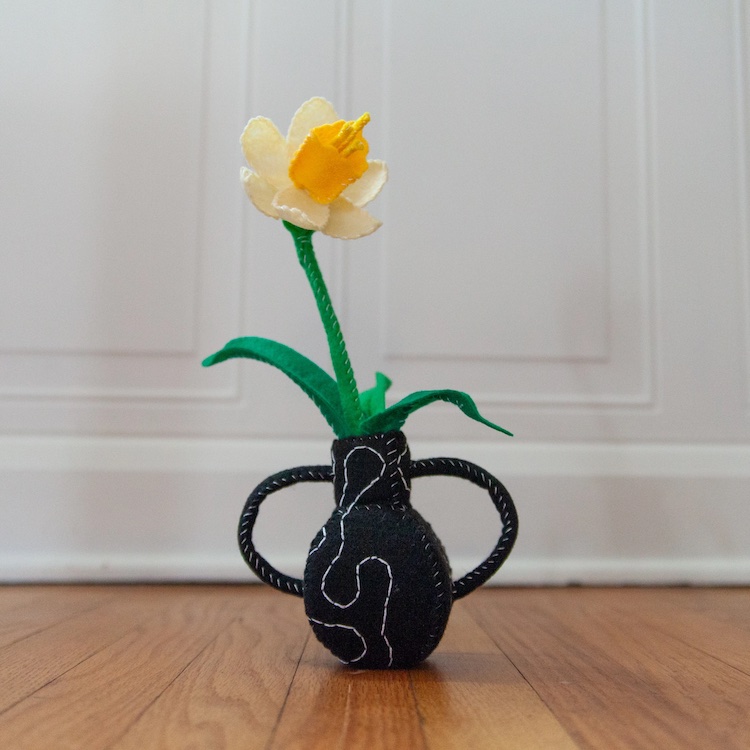 Felt daffodil vase by Close Call Studio