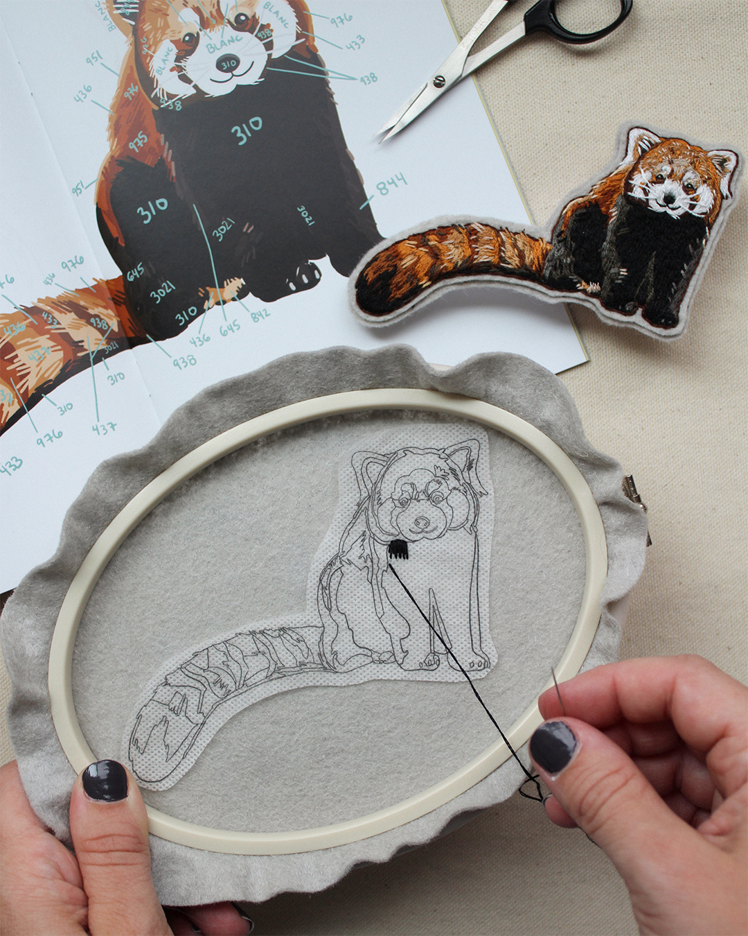 Stitching a red panda patch