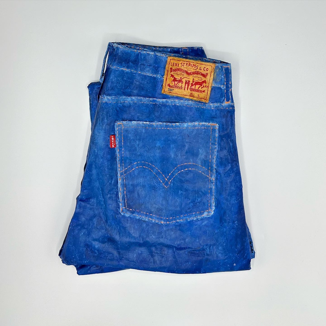 Paper mache jeans by Bernie Kaminski