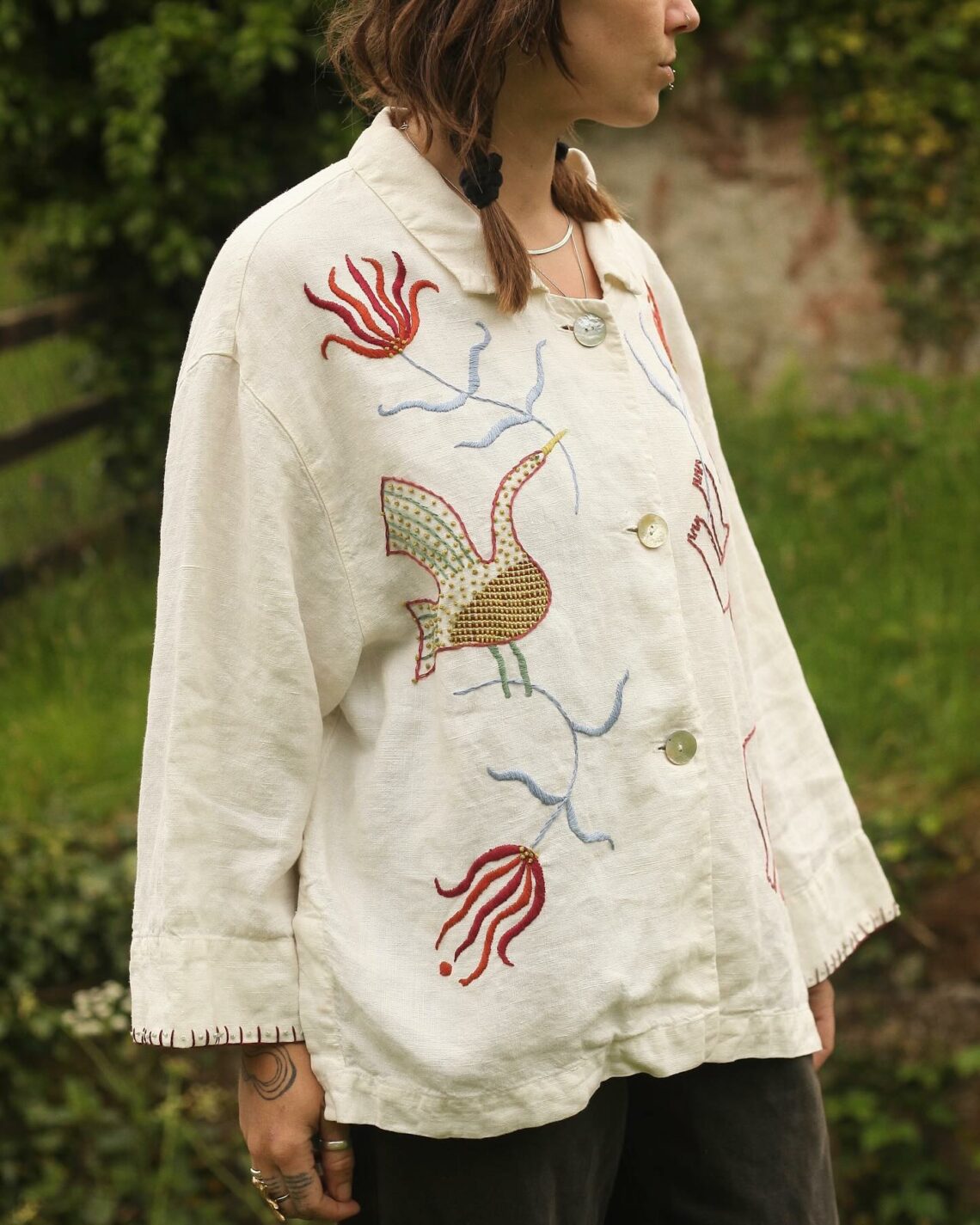 Embroidery on clothing by Madeline Kemsley