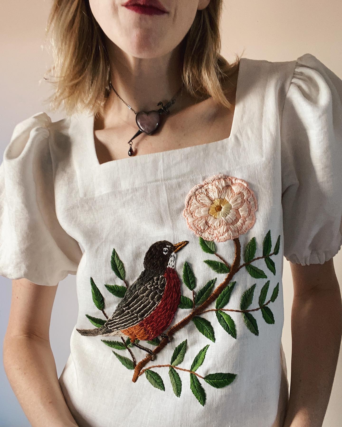 Embroidery on clothing by Tessa Perlow