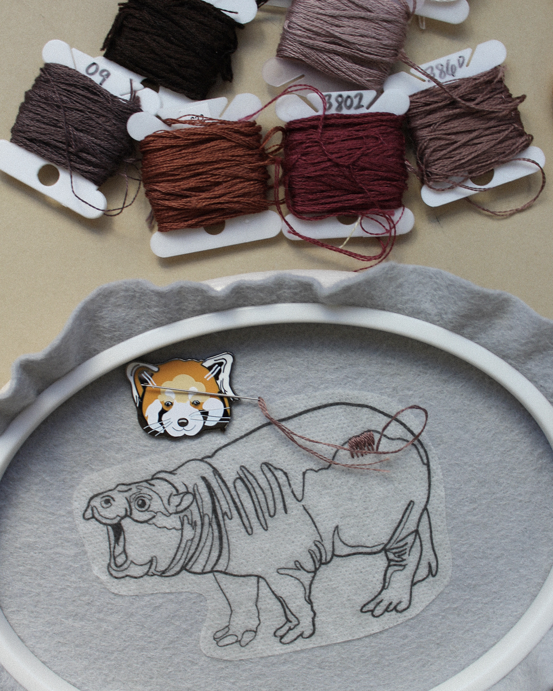 Moo Deng embroidery about to get started