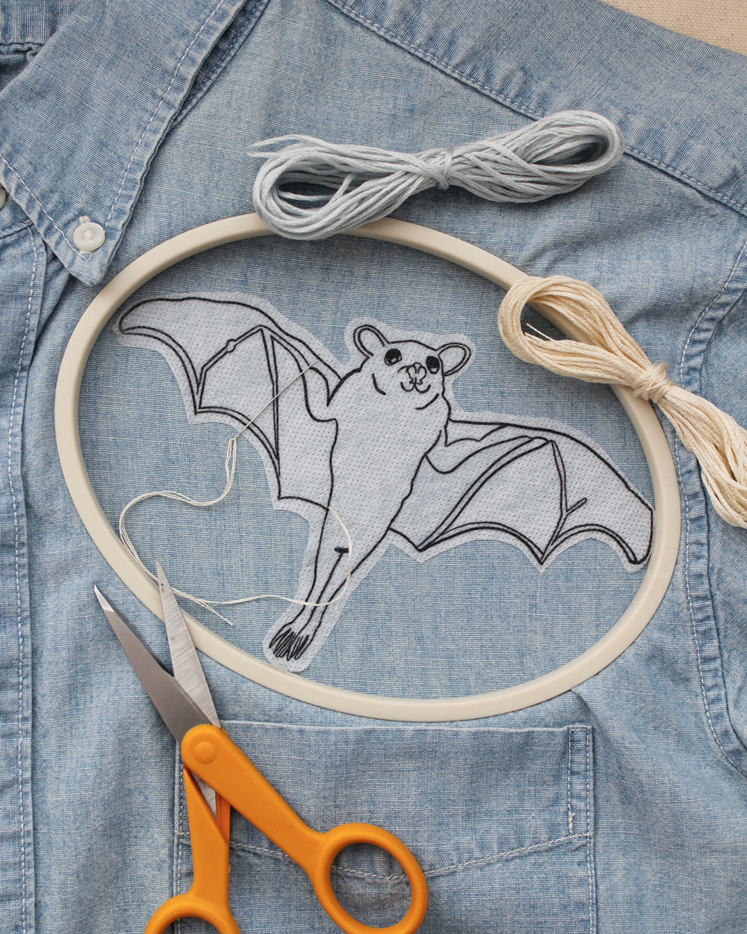 Bat embroidery pattern on shirt